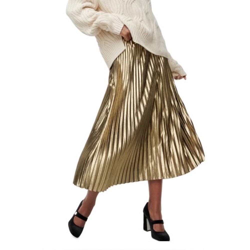 J. Crew Collection Gold Lamé Pleated Women's Skirt
